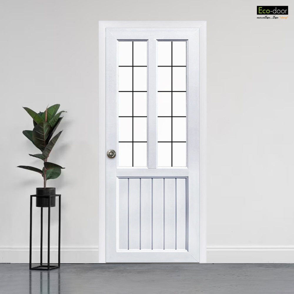 ECO-DOOR  ประตูภายใน UPVC โปรไฟล์  รุ่น S2  ขนาด 80x200 ซม. สีขาว (เจาะลูกบิด)