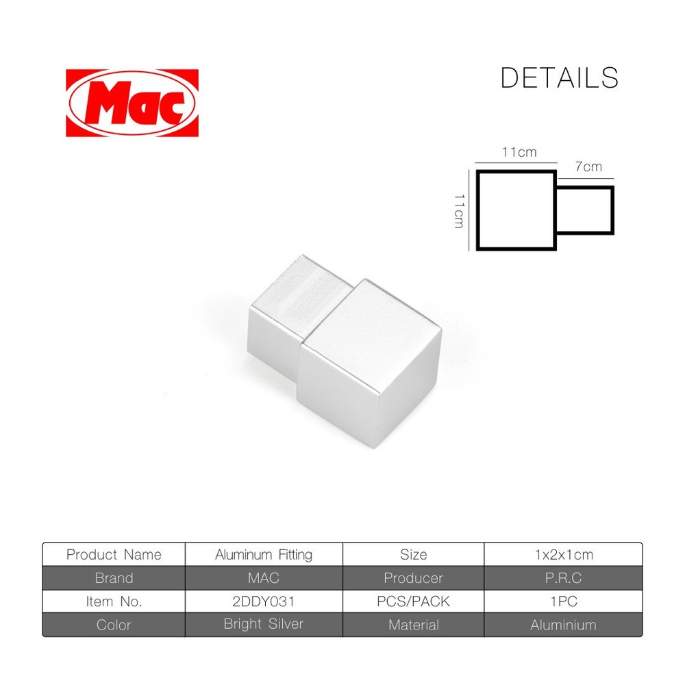 MAC ตัวปิดมุม แบบเหลี่ยม ขนาด 10 มม. รุ่น2DDY031 สีเงินเงา
