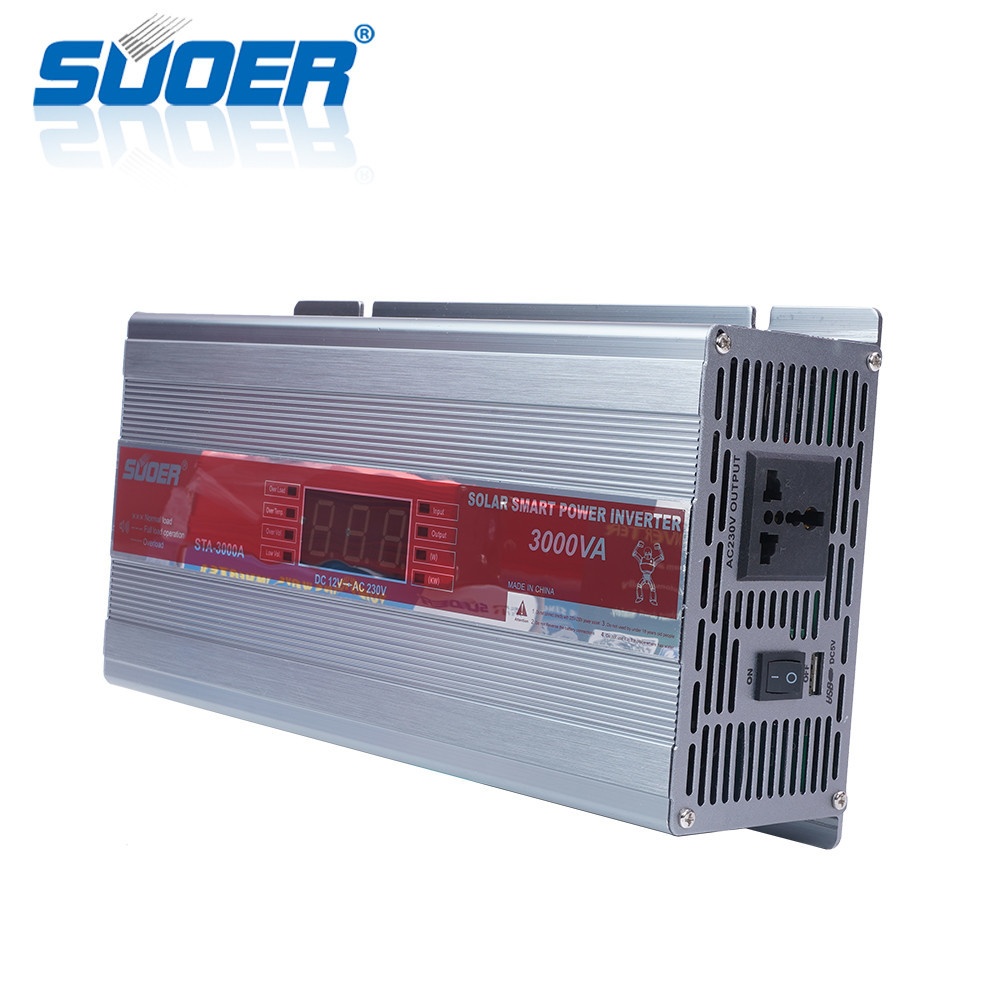 SUOER เครื่องแปลงไฟ Modified wave Inverter 12V รุ่น STA-3000 W/A (มีหน้าจอ) สีน้ำตาล