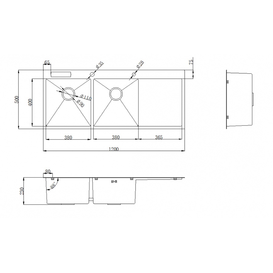 KOCH KITCHEN อ่างล้างจาน 2 หลุมมีที่พัก SUS304 HM-12050-SA