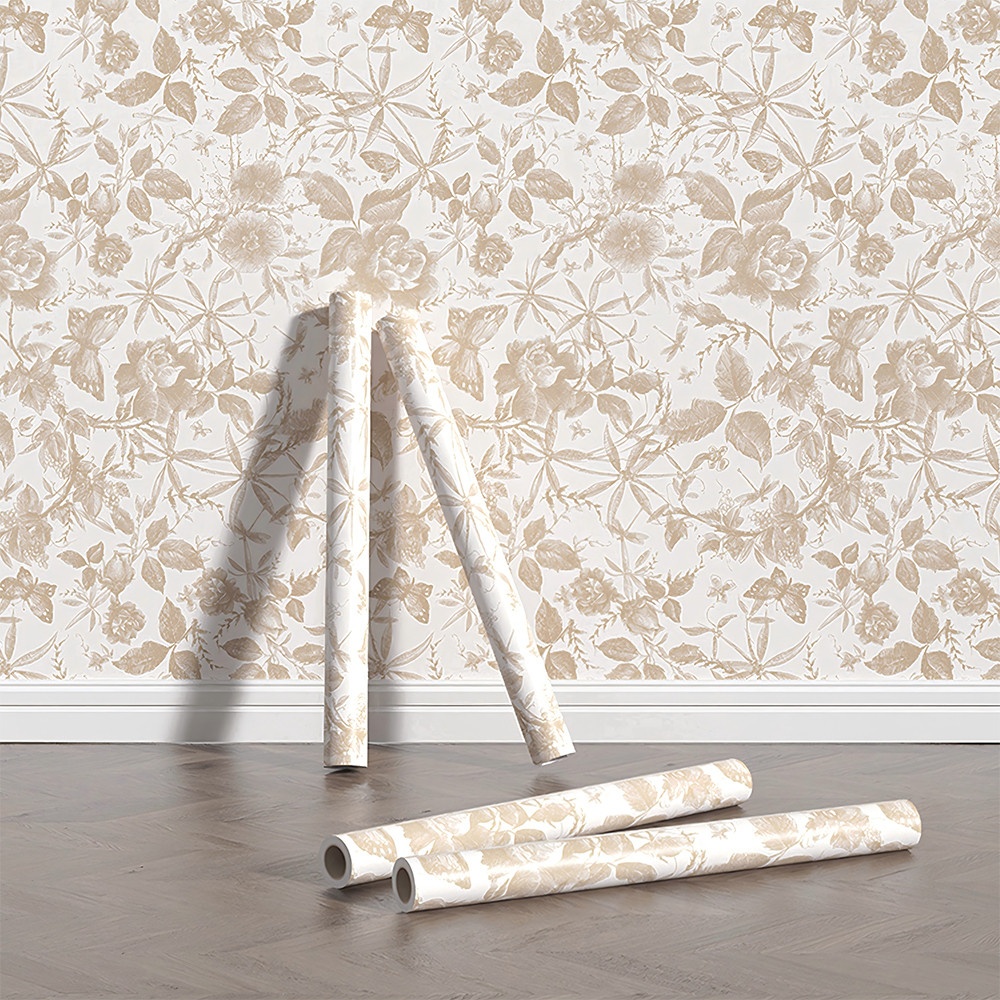 TAPIO วอลเปเปอร์แบบมีกาว ลายดอกไม้ รุ่นFiora ขนาด 45x1000 ซม. สีเบจ