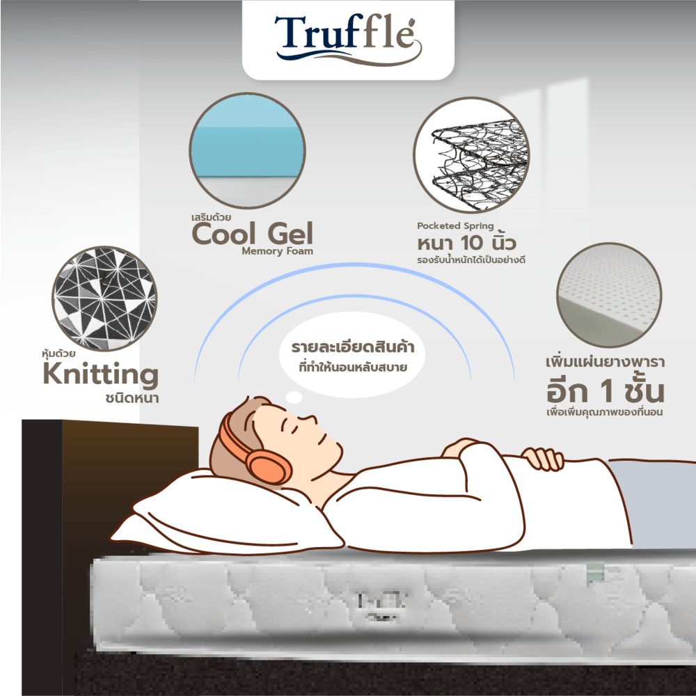 Truffle ที่นอน Pocket Spring เสริมเมมโมรี่โฟม รุ่นBelly 5ฟุต หนา 10"