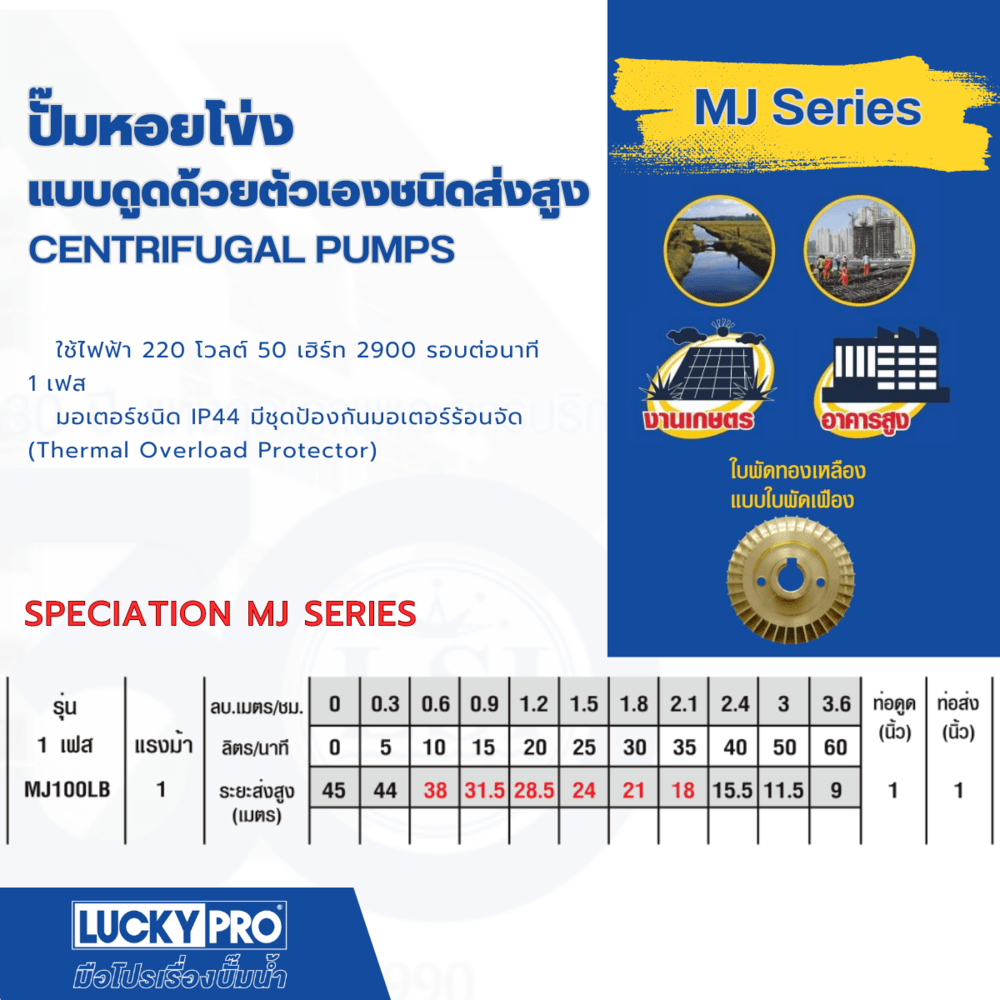 LUCKY PRO ปั๊มดูดน้ำด้วยตัวเอง 1"x1" รุ่น LP-MJ100LB