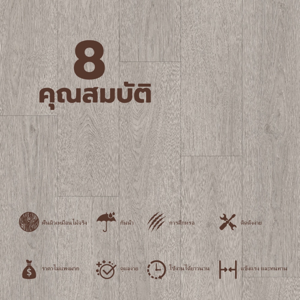 แผ่นปูพื้น SPC Click lock 230x1500x5มม +1มม IXPE  รุ่น AMG7141-6  สี light grey (2.07ตรม./6แผ่น)