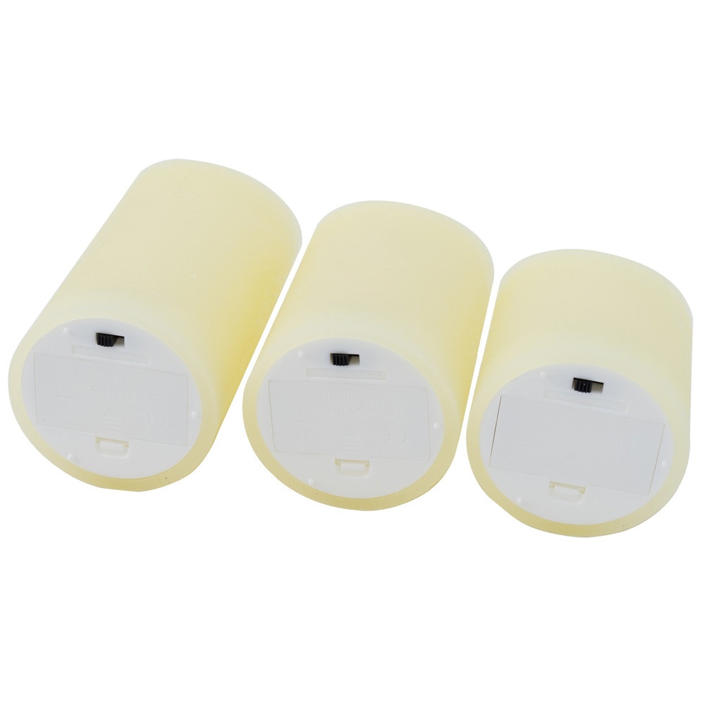 COZY เทียน LED 3ชิ้น/กล่อง รุ่น AZEL ขนาด 7.5x7.5x10ซม. / 7.5x7.5x12.5ซม./ 7.5x7.5x15ซม. สีเบจ