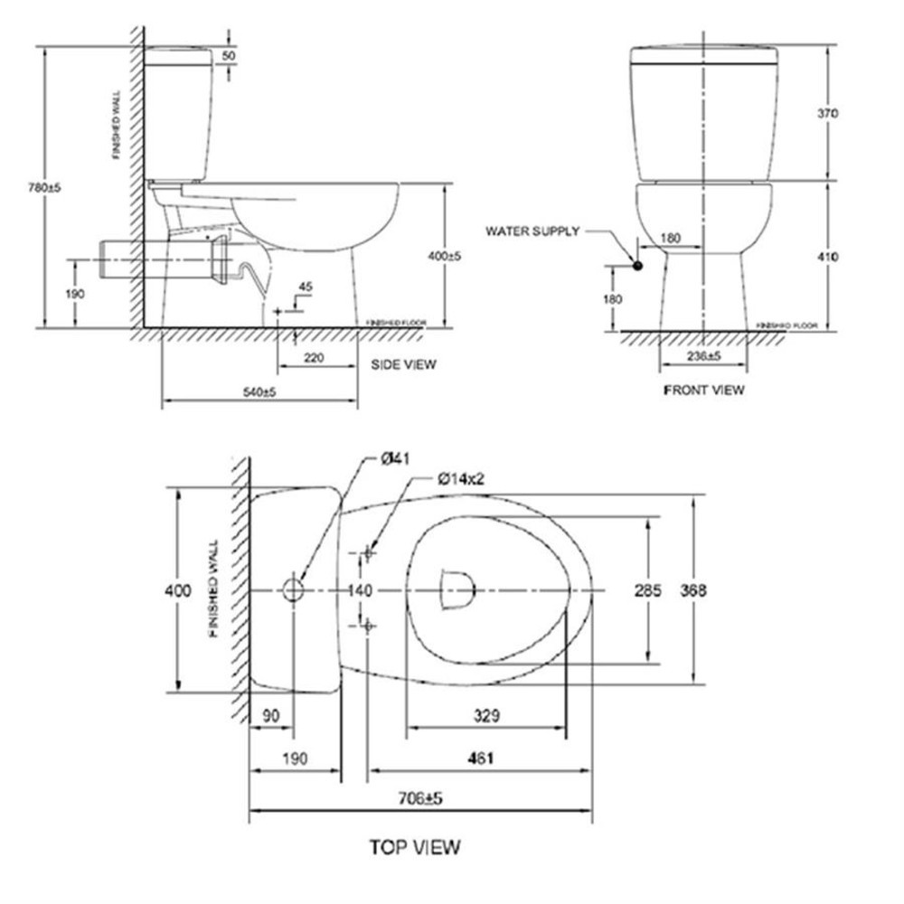 American Standard สุขภัณฑ์ชิ้นเดียว แบบกดบน 3/4.5L แบบท่อออกกำแพง  รุ่น นิวซีเบีย 2793HW-WT-0