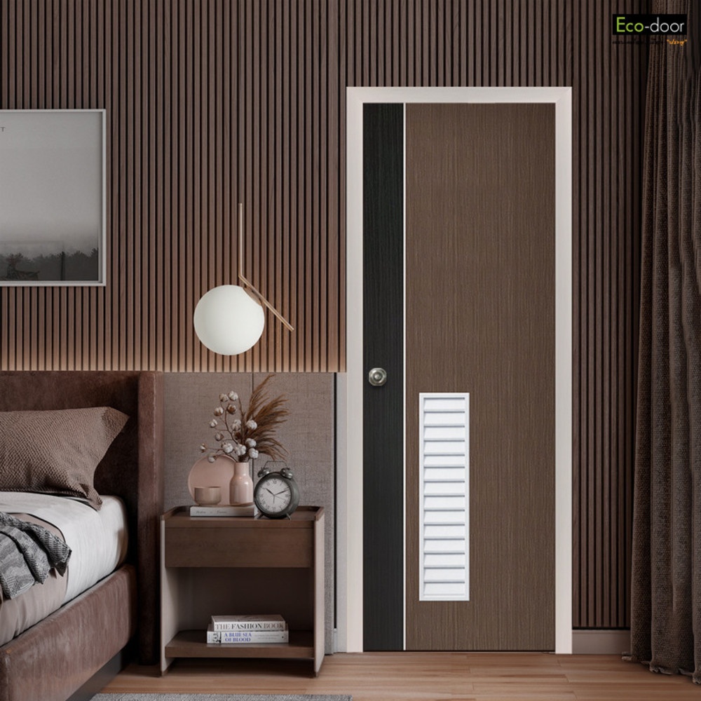 ECO-DOOR  ประตูภายใน UPVC เอ็กซ์ทรูชั่น  รุ่น PC3  ขนาด 70x200 ซม. สีเกรย์โอ๊ค (เจาะลูกบิด)
