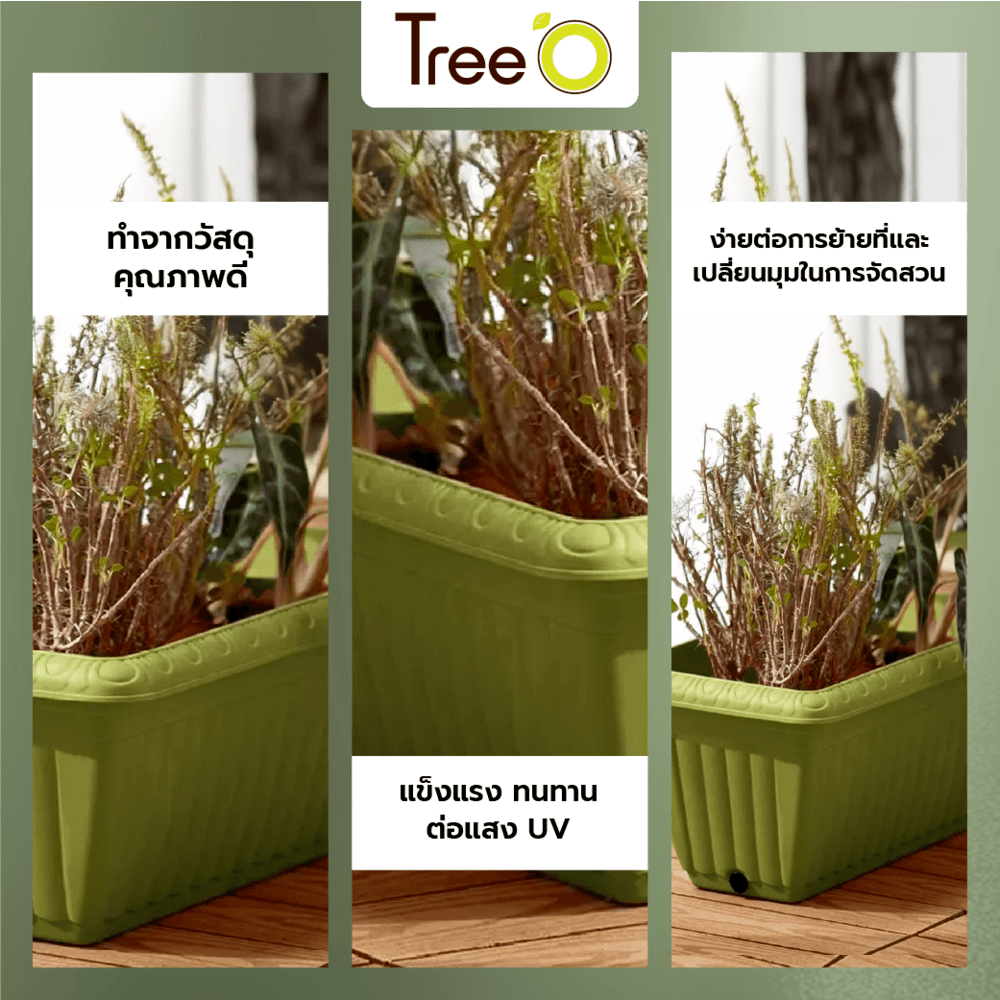 Tree‘O กระถางต้นไม้ทรงสี่เหลี่ยมผืนผ้า รุ่น6PY029-GN ขนาด20x37x15ซม.(10นิ้ว) สีเขียว