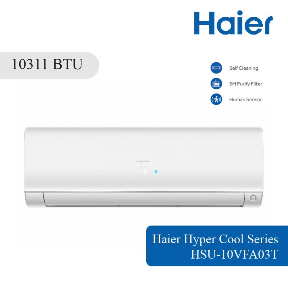 HAIER เครื่องปรับอากาศติดผนัง พรีเมียม Inverter ขนาด 10311 BTU รุ่น HSU-10VFA03T สีขาว