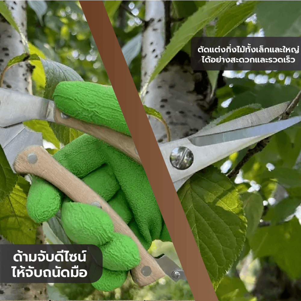 Tree’O กรรไกรตัดกิ่งปากตรง สแตนเลสด้ามไม้ รุ่นGP2073 ขนาด8นิ้ว สีไม้