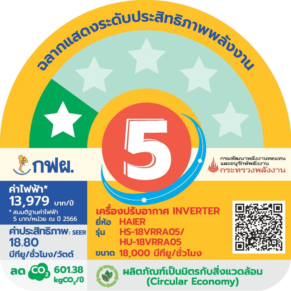 HAIER เครื่องปรับอากาศ Inverter ขนาด 18,000 BTU รุ่น HSU-18VRRA05BF สีขาว