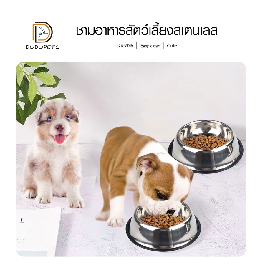 DUDUPETS ชามอาหารสัตว์เลี้ยงสเตนเลส 16x21.5x5ซม. รุ่น COCHO-09