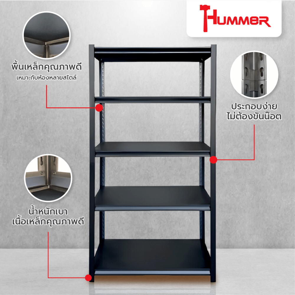 HUMMER ชั้นวางของอเนกประสงค์พื้นเหล็ก 5 ชั้น รุ่น SRFS-180BK ขนาด 90x40x180ซม. สีดำทราย