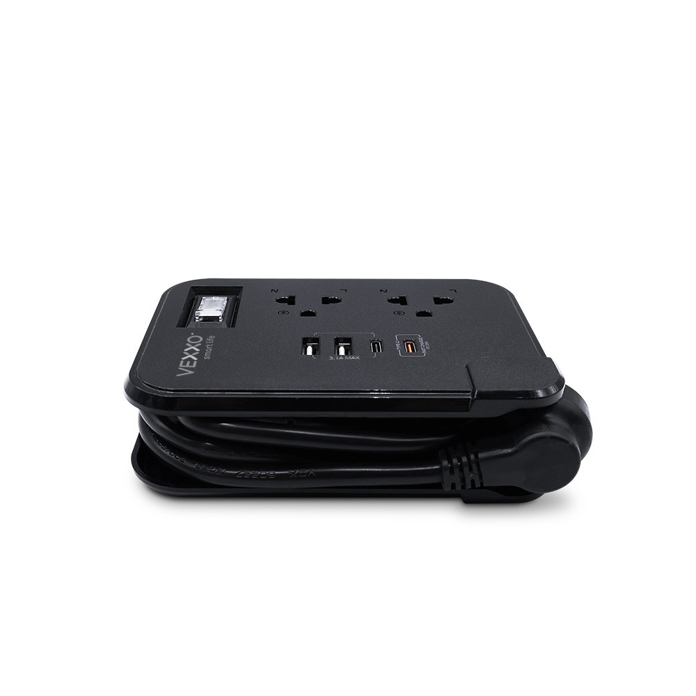 VOX รางปลั๊กไฟ 2 ช่อง 1 สวิตซ์  2 USB 2 Type C PD20W Fast charge รุ่น  F5ST3-NOB2-2134 1 เมตร. สีดำ