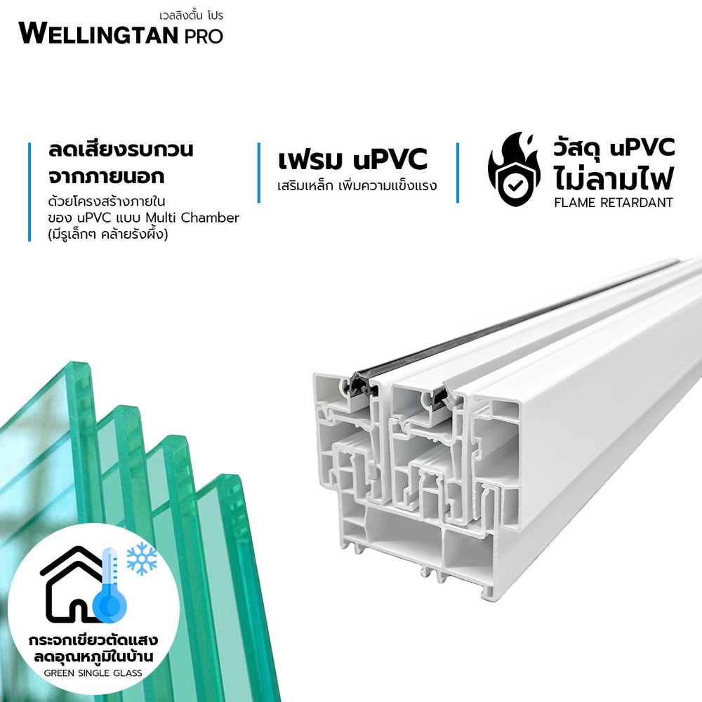 WELLINGTAN PRO หน้าต่างไวนิล บานเปิด 60x110ซม. สีขาว พร้อมมุ้ง