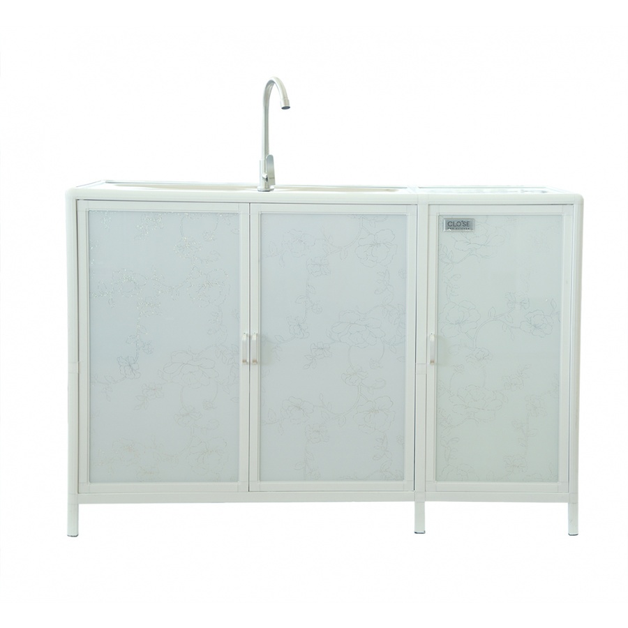 CLOSE ตู้พร้อมซิงค์ล้างจานสเตนเลส 1 หลุมมีที่พัก 119x44x77 ซม.  AURA สีขาว