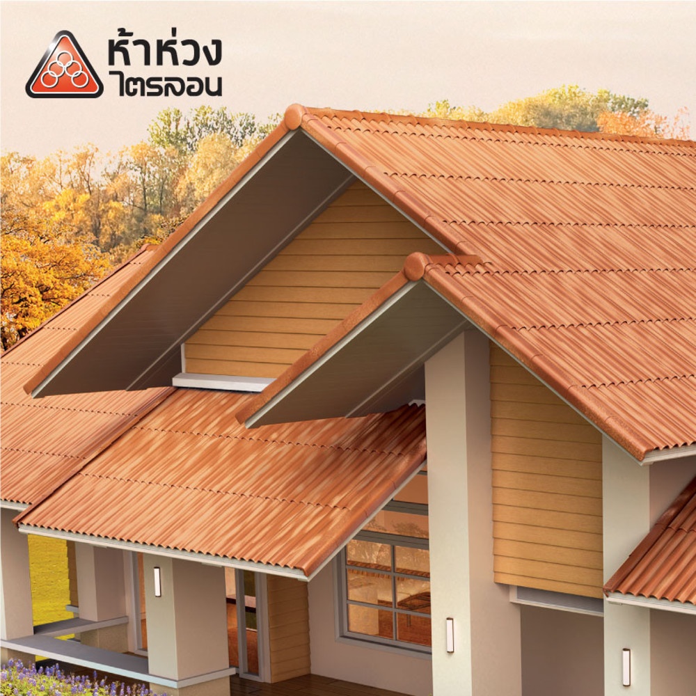 ห้าห่วง กระเบื้องหลังคาไตรลอน ดูอัลโทน 0.50x50x150ซม. สีมาร์มาเลคออเร้นท์