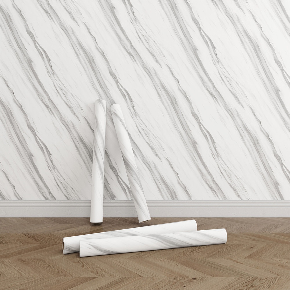TAPIO วอลเปเปอร์แบบมีกาว ลายหินอ่อน รุ่น Marble-04 ขนาด 45x1000 ซม. สีขาว