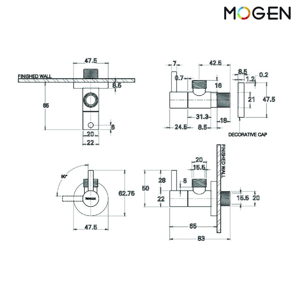 MOGEN วาล์วเปิด-ปิดน้ำ 1 ทาง (เข้า 1 ออก 1) รุ่น SPV02 ขนาด สีโครเมี่ยม