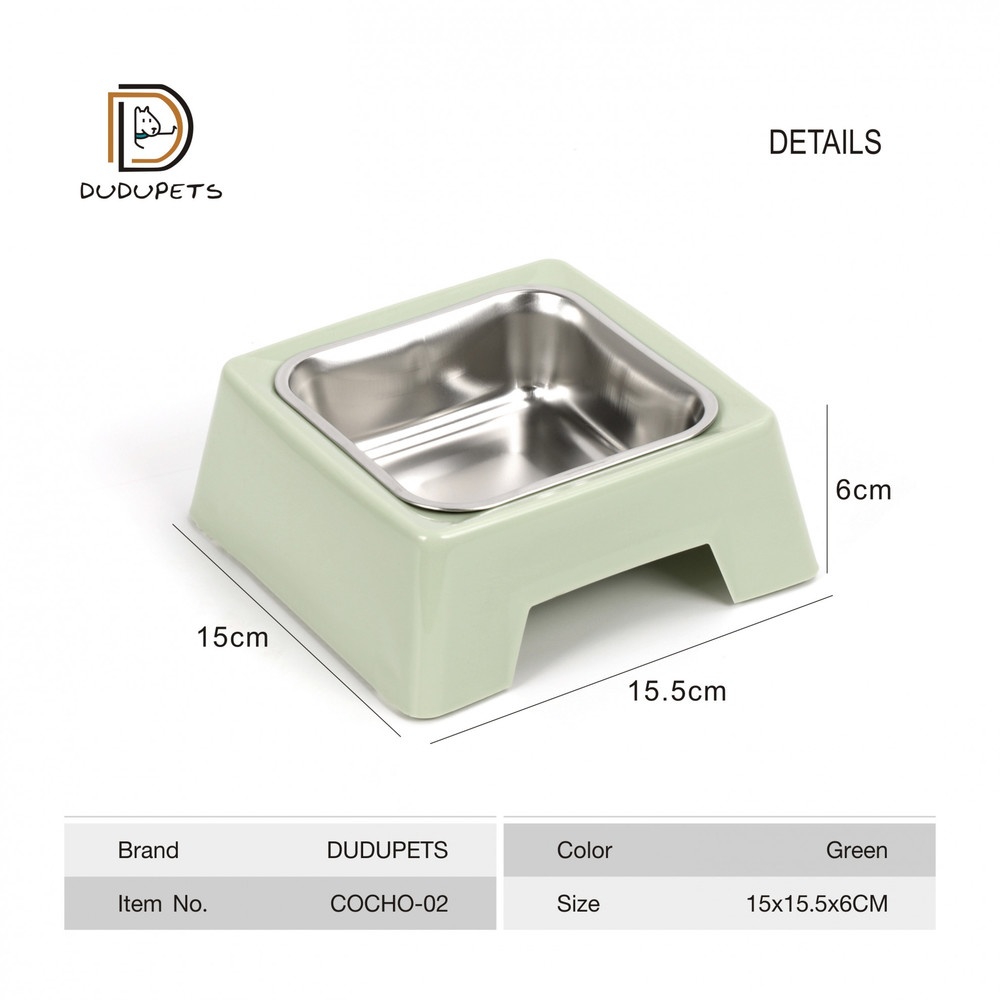 DUDUPETS ชามอาหารสัตว์เลี้ยงสเตนเลส 15x15.5x6ซม. รุ่น COCHO-02 สีเขียว