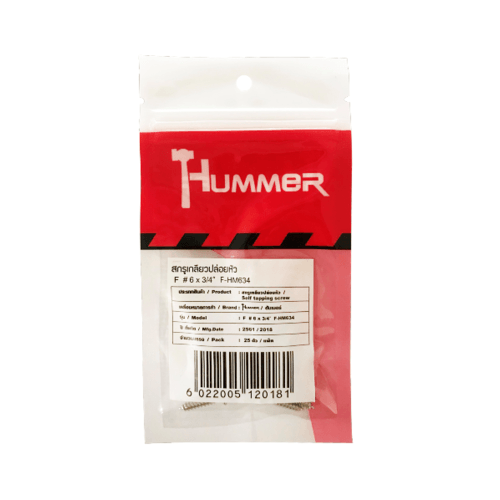 HUMMER สกรูเกลียวปล่อยหัว F-HM634 ขนาด 6x3/4"(25ตัว/แพ็ค)