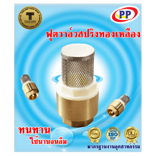 PP ฟุตวาล์ว สปริง 3/4" ทองเหลือง พร้อมตะแกรงสเตนเลส รุ่น 30023