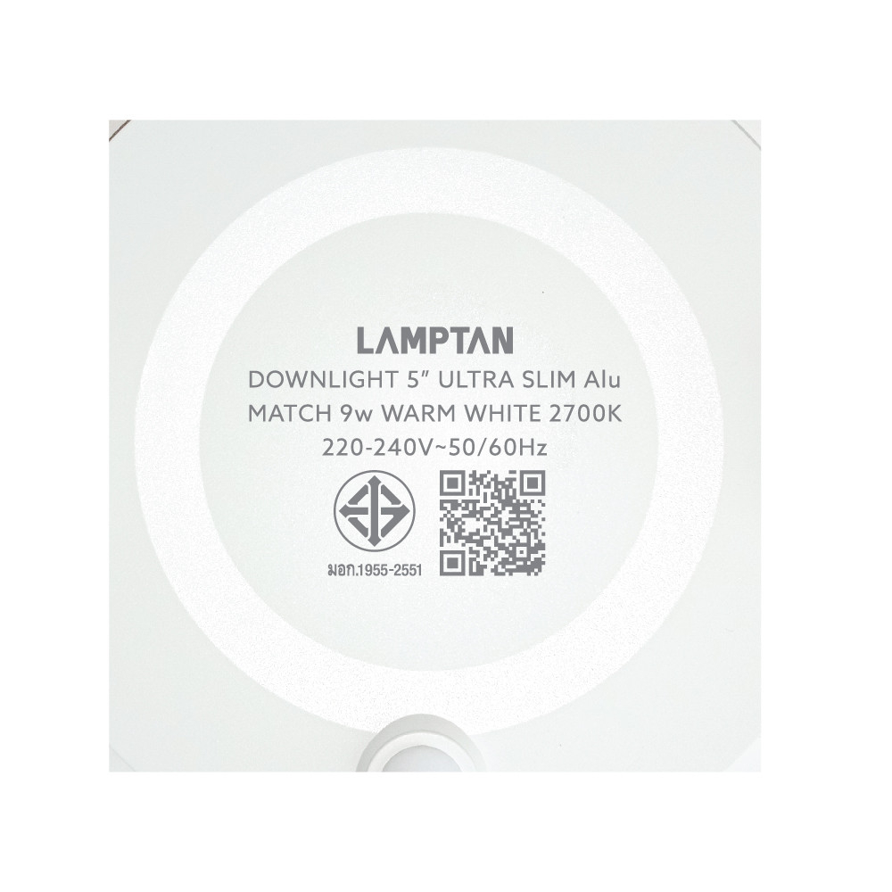 LAMPTAN โคมดาวน์ไลท์ LED แบบฝังหน้ากลม 5นิ้ว 9W ขอบขาว รุ่นอัลตร้าสลิม อลูมิเนียม  แสงวอร์มไวท์