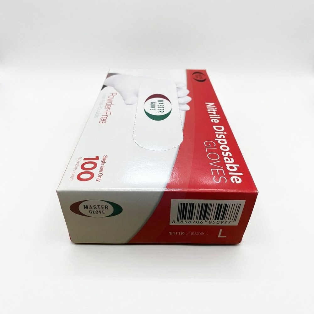 MASTER GLOVE ถุงมือยางอนามัยไนไตรแบบหนา 4g. ไม่มีแป้ง Size L บรรจุ 100 ชิ้น/กล่อง สีฟ้า