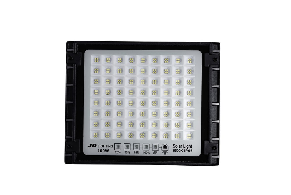 JD โคมไฟสปอร์ตไลท์โซลาร์เซลล์ 100W พร้อมรีโมท รุ่น JTGD-88100D +รีโมท IP65 แสงเดย์ไลท์