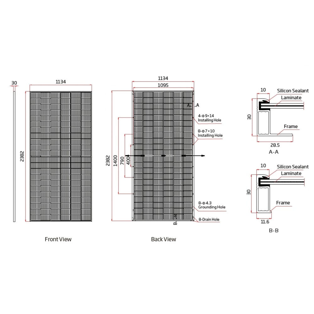 TRINA แผงโซล่าเซลล์ 615W MONOCRYSTALLINE รุ่น TSM-NEG19RC.20 Dual Glass 2382x1134x30mm