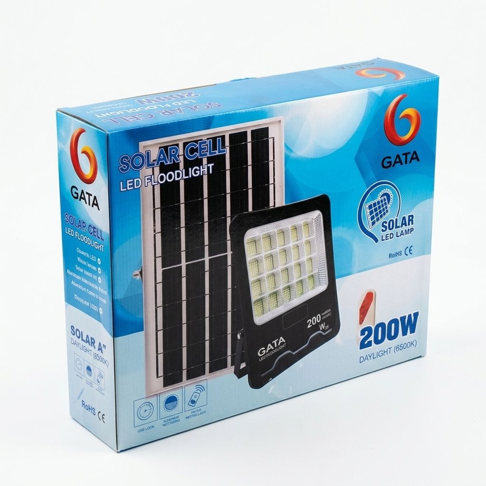 GATA โคมฟลัดไลท์โซลาร์เซลล์ LED 200W แสงเดย์ไลท์