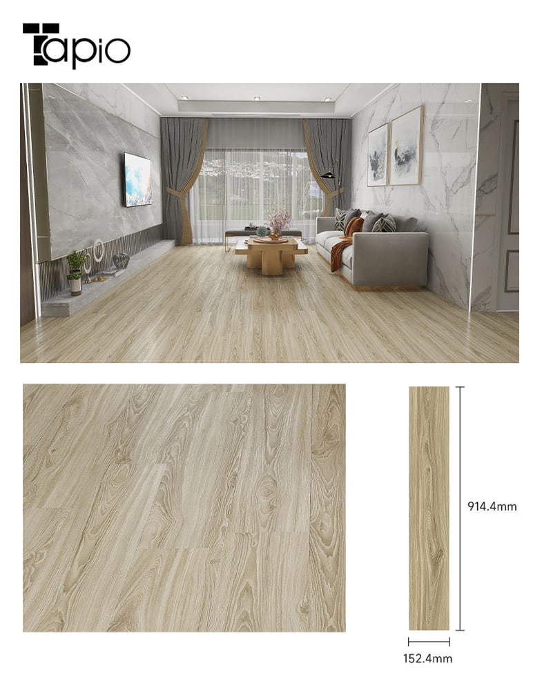 Tapio กระเบื้องยาง Dryback 152.4x914.4x2มม. รุ่นEKC003 White Oak สีไม้โอ๊คอ่อน (16แผ่น/2.23ตร.ม.) A.
