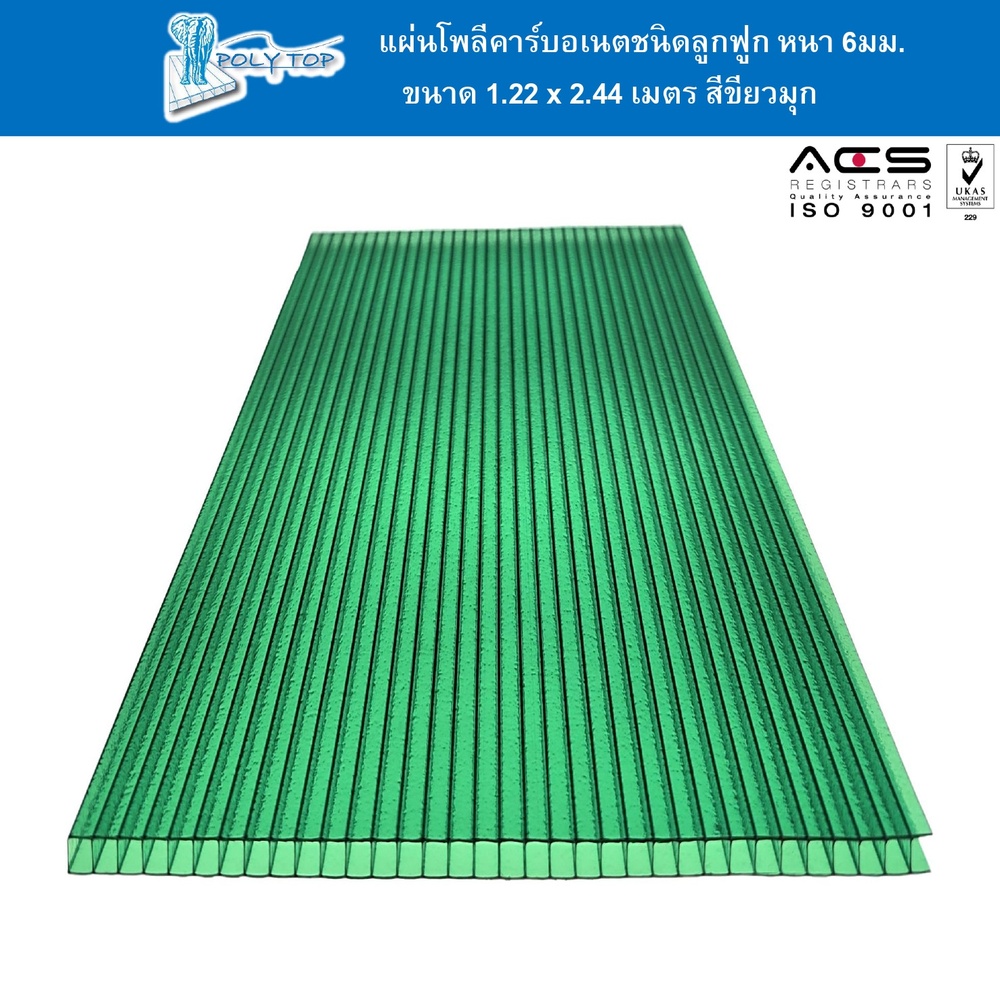 POLYTOP แผ่นโพลีคาร์บอเนต หนา 6มม. ขนาด 1.22 x 2.44 เมตร สีเขียวมุก