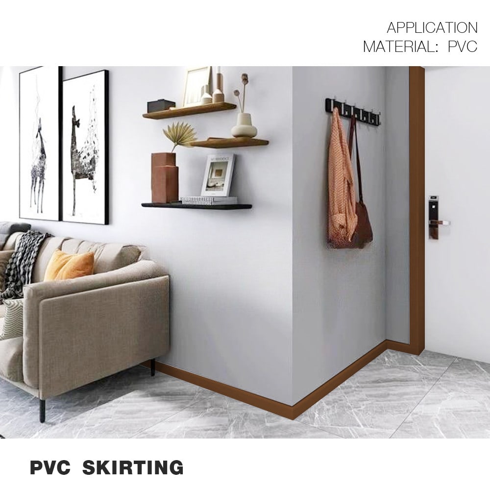 GREAT WOOD ไม้บัวล่าง PVC รุ่น SKG015 90×10×3000 มม. สีไม้สัก