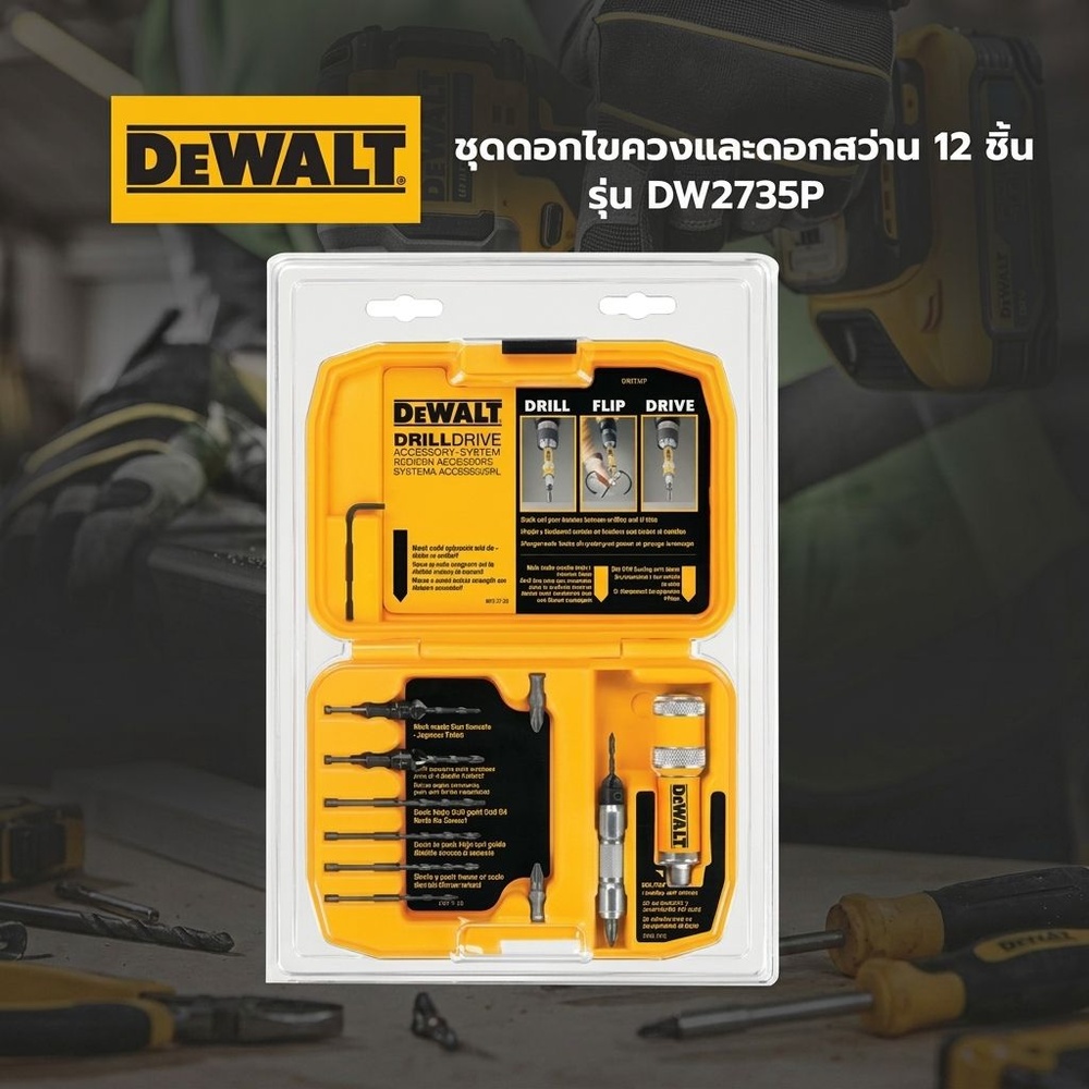 DEWALT ชุดดอกไขควงและดอกสว่าน 12 ชิ้น รุ่น DW2735P