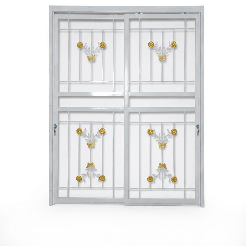 A PLUS เหล็กดัดประตู ลายดอกไม้จีน D1003 (ติดใน) 180x205ซม. สีขาว