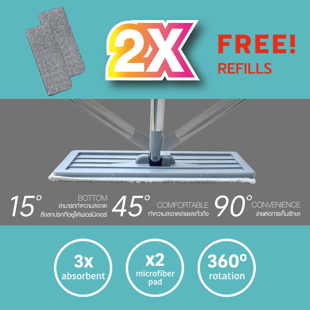 WINK PLUS ชุดม็อปรีดน้ำ ขนาด 6ลิตร รุ่น KXY-G1 ขนาด 16x19x35 ซม. สีเทาฟ้า