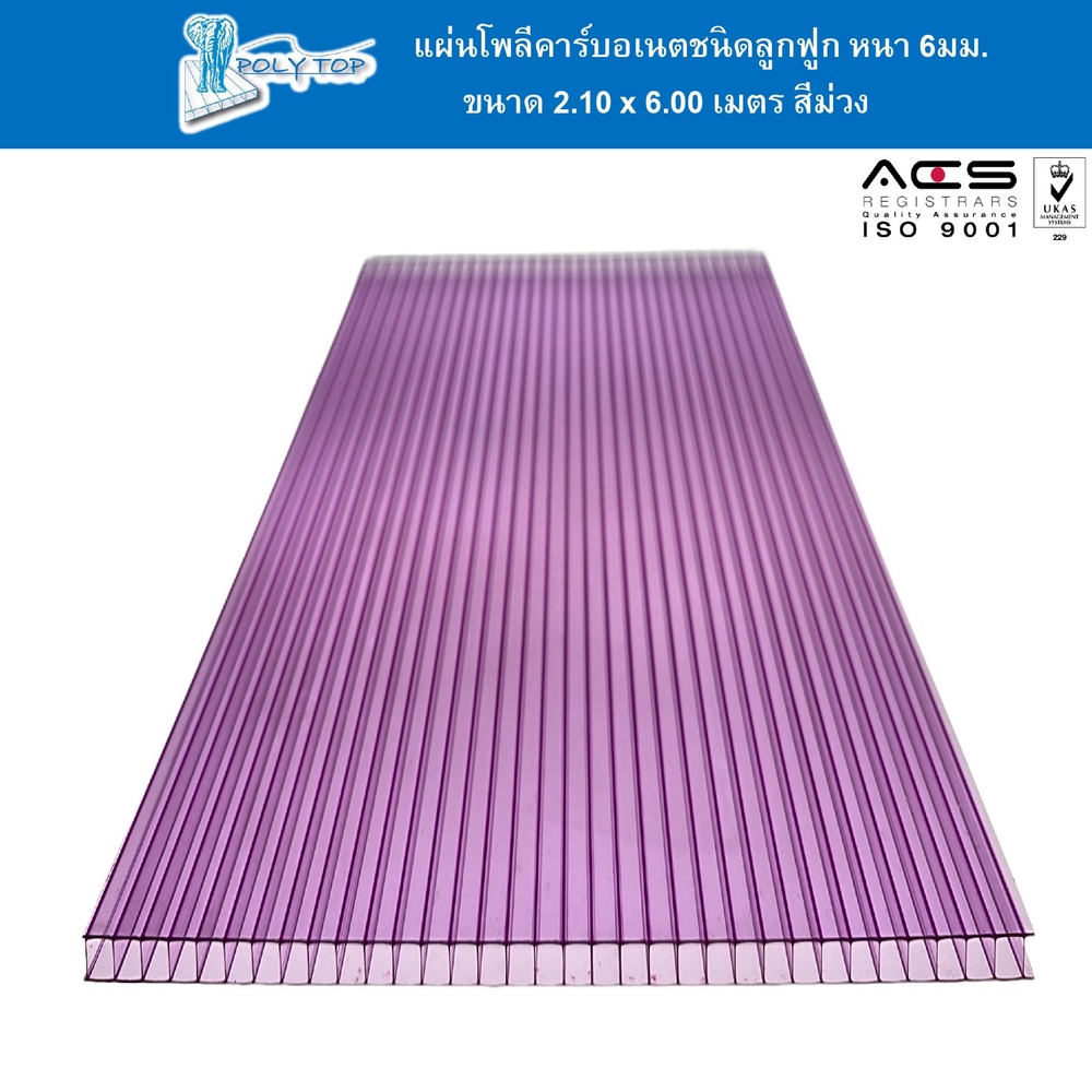 POLYTOP แผ่นโพลีคาร์บอเนต หนา 6มม. ขนาด 2.10 x 6 เมตร สีม่วง