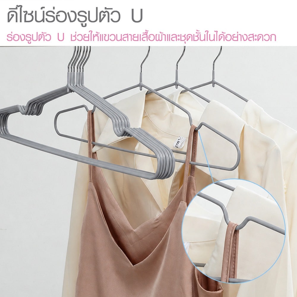 SAKU ไม้แขวนเสื้อเหล็กเคลือบกันลื่น แพ็ค 10 ชิ้น ขนาด 20.5x40x0.3 ซม. รุ่น X239014-1 สีเทา