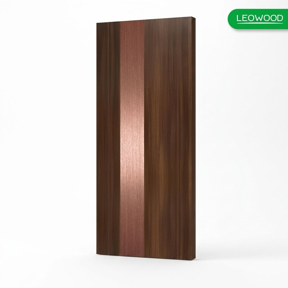 LEOWOOD ประตู iDoor Premium Metal Line เส้นใหญ่/สีทองแดง 1 เส้น สี 90x200ซม. สีวอลนัท
