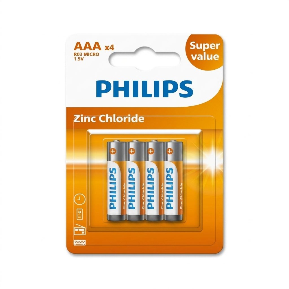 PHILIPS ถ่านไฟฉาย Zinc Chloride AAA (R03G4B/97) 4 ก้อน 1.5V สีส้ม