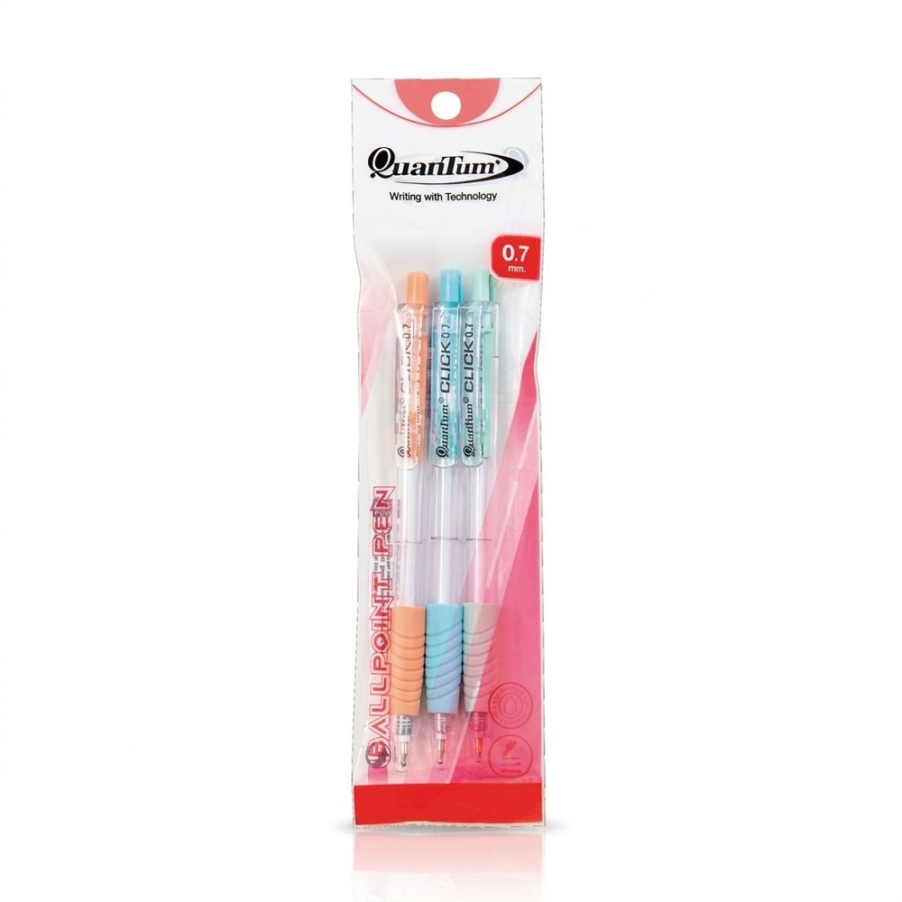 Quantum ปากกาลูกลื่น 0.7 มม. รุ่น 527 คลิ๊ก สีน้ำเงินคละสี (3 ด้าม/แพ็ค)