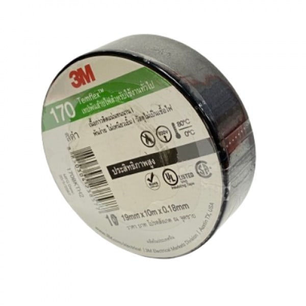 3M เทปพันสายไฟ รุ่น เทมเฟรก 170 ขนาด 19 มม. x 10 เมตร สีดำ