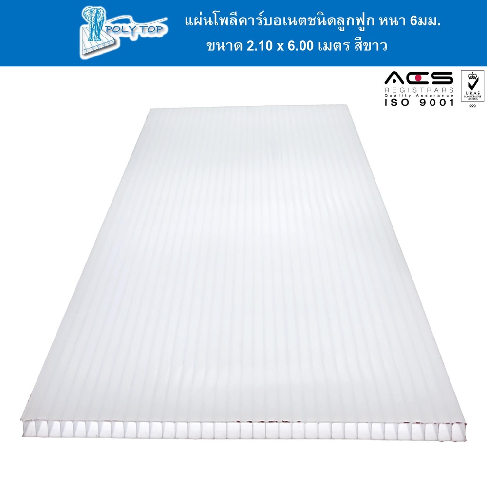 POLYTOP แผ่นโพลีคาร์บอเนต หนา 6มม. ขนาด 2.10 x 6 เมตร สีขาวขุ่น
