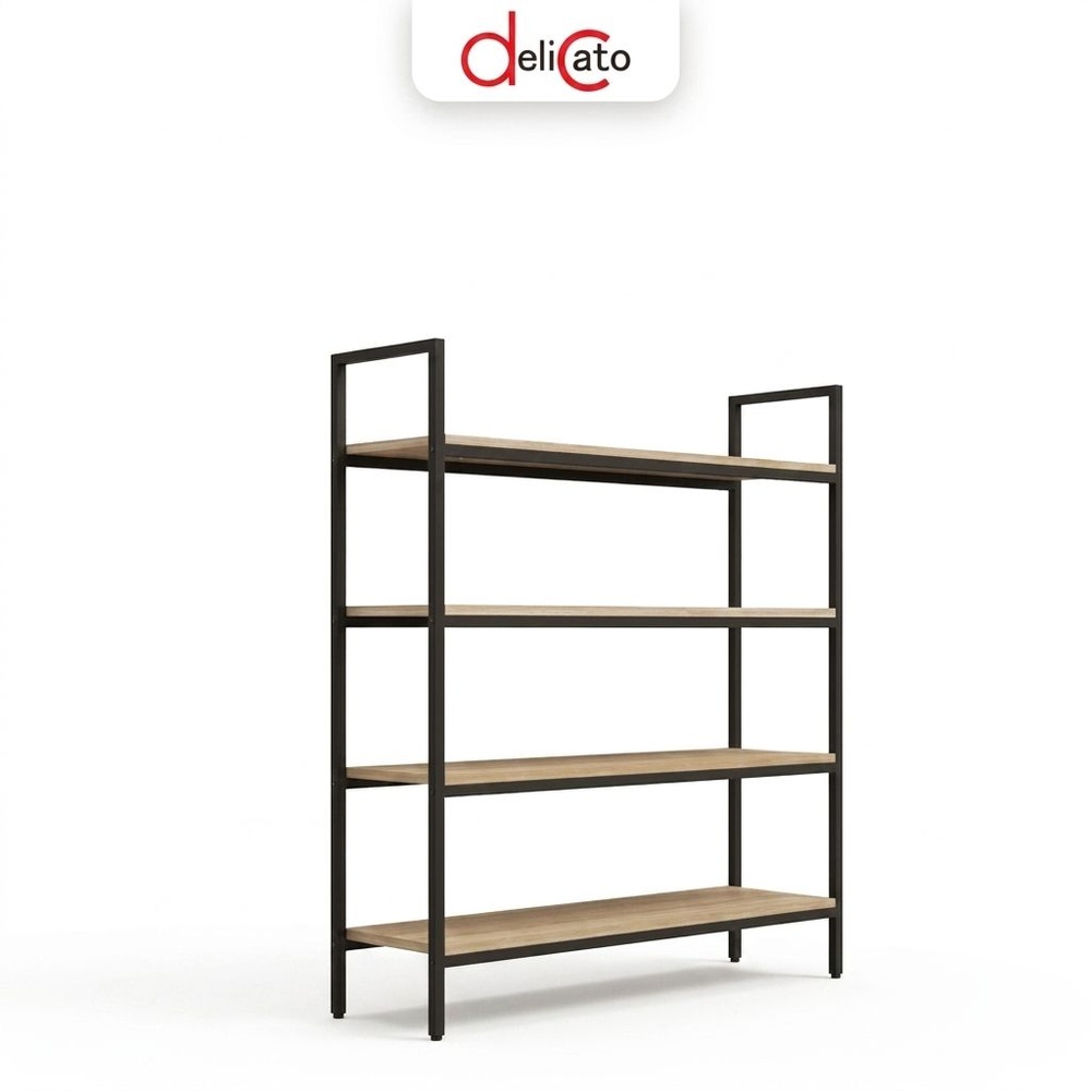 (1/2) DELICATO ชั้นวางของเหล็กพื้นไม้ MDF 4 ชั้น รุ่น HY05025 ขนาด 30x120x145 ซม. สีไม้