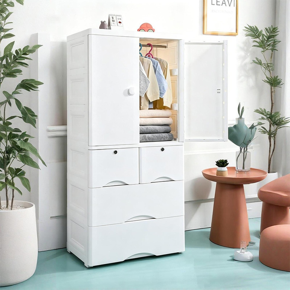 GOME ตู้ลิ้นชักพลาสติกบานเปิดคู่ ขนาด 46x65x156 ซม. 4 ลิ้นชัก รุ่น Harmony Duo สีขาว