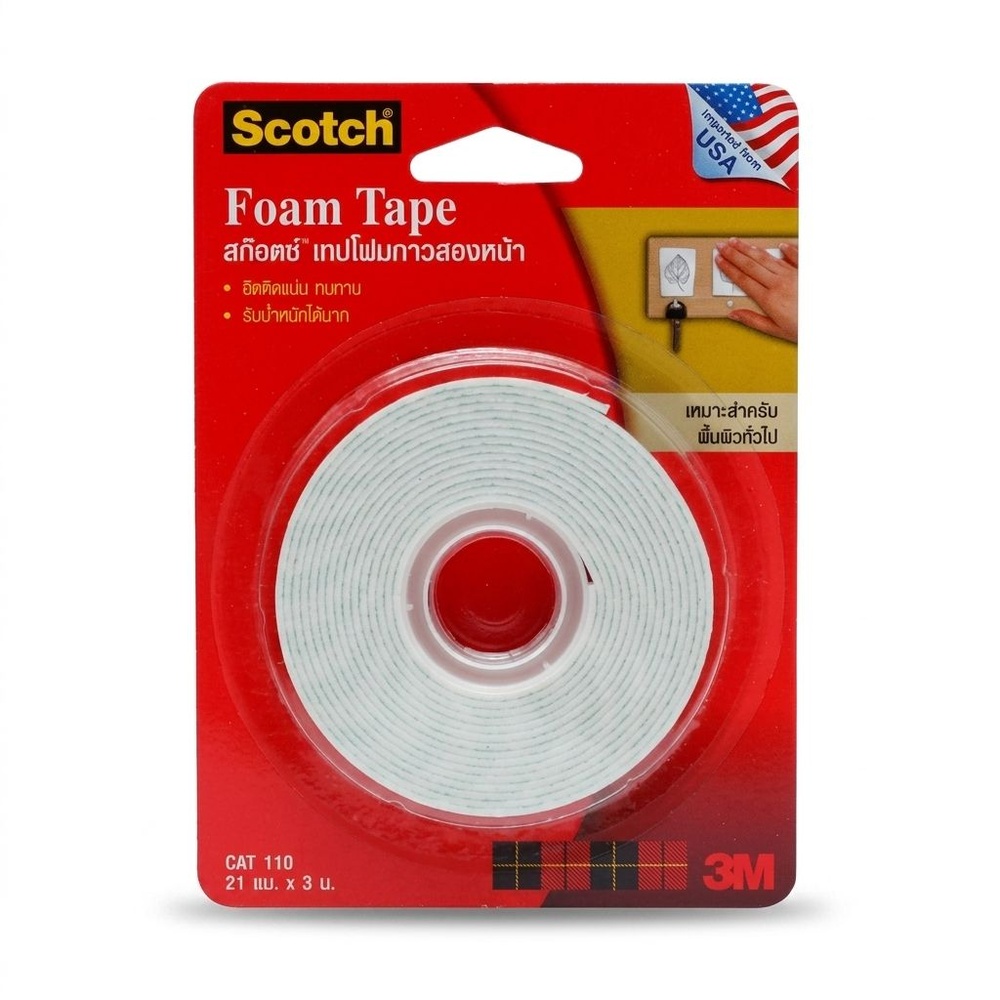 Scotch เทปโฟมกาวสองหน้า 21 มม.x3 ม. รุ่น CAT 110 สีขาว