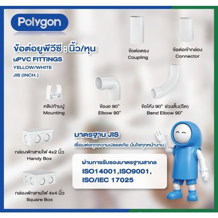 Polygon กล่องพักสายสี่เหลี่ยม 4x4 นิ้ว สีขาว
