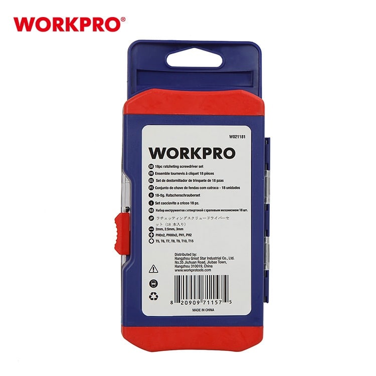 WORKPRO ชุดไขควงพร้อมดอก PH ด้ามขัน+ก้านต่อ 18 ชิ้น รุ่น WP200516