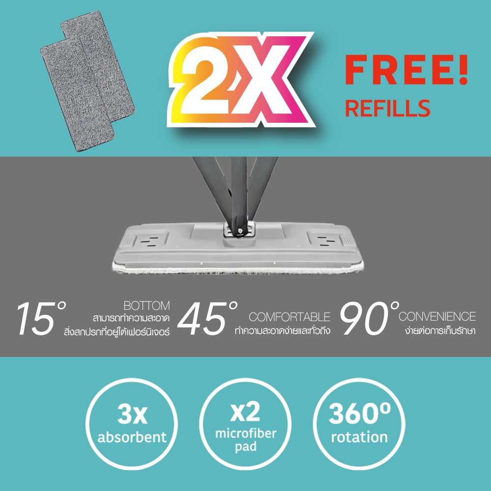 WINK PLUS ชุดม็อปรีดน้ำ ขนาด 8 ลิตร รุ่น KXY-G3 ขนาด 22.5x24.5x39 ซม. สีเทา